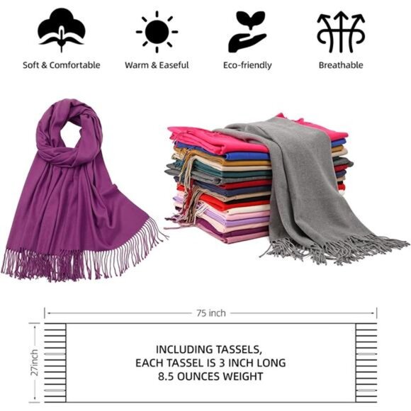 Women's Scarf Pashmina Shawls Wraps Purple2 - Picture 5 of 5